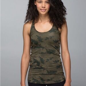 50 -Lululemon Cool Racerback
Savasana Camo Fatigue Green - size 4